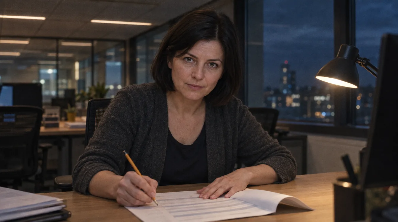Open space, a desk under the window: a printout broken down by cost centres, a person adds a note in the margin.