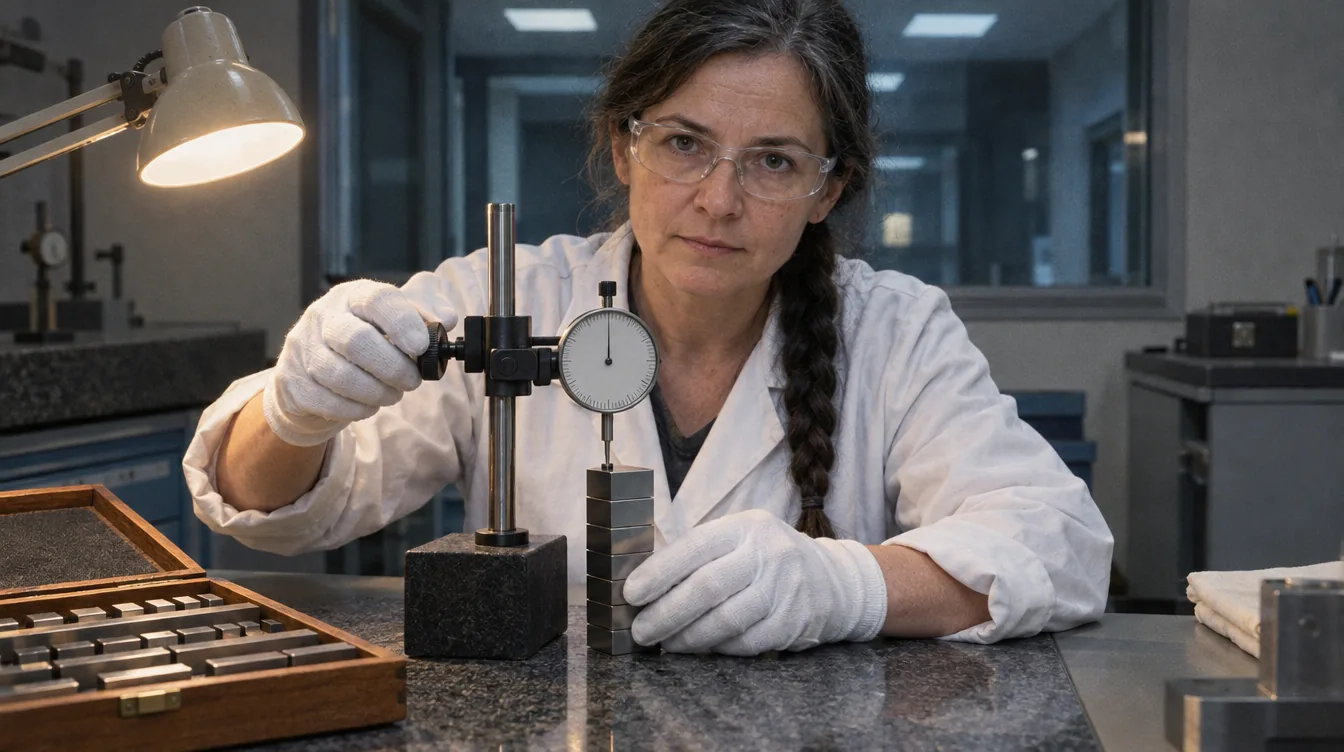 Calibration laboratory: a person calibrates a measuring instrument.