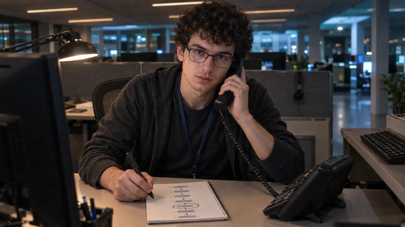Support workstation, headphones: a person writes the steps down one by one on a sheet of paper.